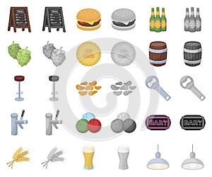 Pub, interior and equipment cartoon,monochrom icons in set collection for design. Alcohol and food vector symbol stock