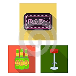 Pub, interior and equipment flat icons in set collection for design. Alcohol and food vector symbol stock web