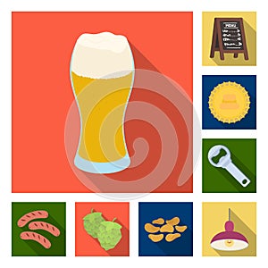 Pub, interior and equipment flat icons in set collection for design. Alcohol and food vector symbol stock web