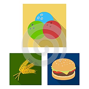 Pub, interior and equipment flat icons in set collection for design. Alcohol and food vector symbol stock web