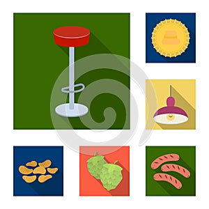 Pub, interior and equipment flat icons in set collection for design. Alcohol and food vector symbol stock web