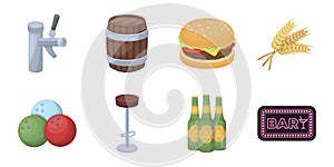 Pub, interior and equipment icons in set collection for design. Alcohol and food vector symbol stock web illustration.