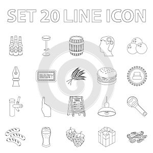 Pub, interior and equipment outline icons in set collection