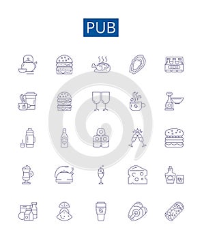 Pub line icons signs set. Design collection of Bar, Alehouse, Tavern, Pubs, Brewery, Taproom, Public House, Watering