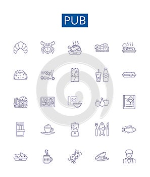 Pub line icons signs set. Design collection of Bar, Alehouse, Tavern, Pubs, Brewery, Taproom, Public House, Watering