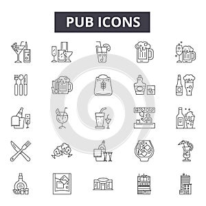 Pub line icons, signs, vector set, linear concept, outline illustration