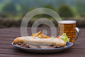 Pub lunch beef baguette