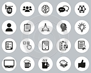 Pub Quiz Or Bar Quiz Icons Black & White Flat Design Circle Set Big photo