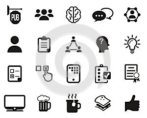 Pub Quiz Or Bar Quiz Icons Black & White Set Big photo