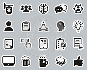 Pub Quiz Or Bar Quiz Icons Black & White Sticker Set Big photo