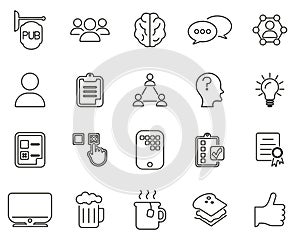 Pub Quiz Or Bar Quiz Icons Black & White Thin Line Set Big photo