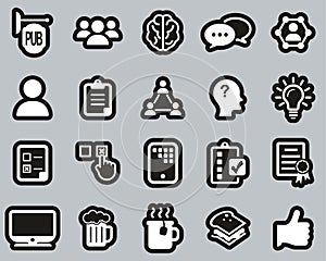 Pub Quiz Or Bar Quiz Icons White On Black Sticker Set Big photo