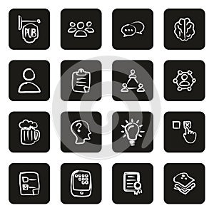 Pub Quiz or Bar Quiz Icons Freehand White On Black photo