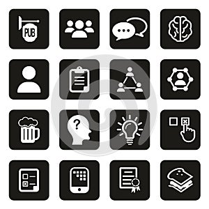 Pub Quiz or Bar Quiz Icons White On Black photo