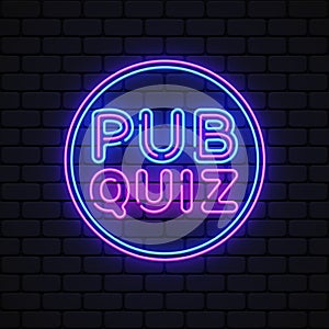 Pub Quiz in Neon style on light background. Communication concept. Banner design. Vector illustration design photo