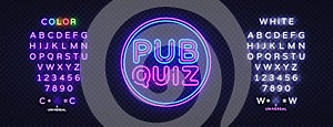 Pub Quiz in Neon style on light background. Communication concept. Banner design. Vector illustration design photo