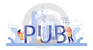 Pub typographic header. Barman serving beer and other alcoholic drinks