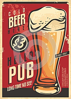 Pub wall decor advertisement with glass of cold beer