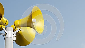 Public address notificationloudspeakers on a post, 3d rendering.
