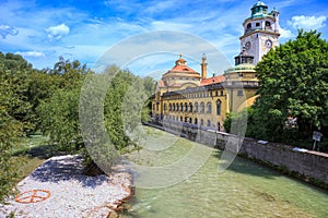Public bath Muellersches Volksbad at the river Isar, Munich, Germany photo