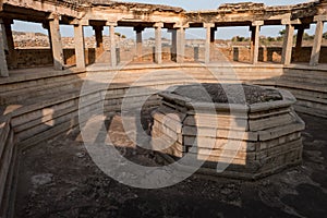 Public baths in Hampi, Karnataka, India.  Ruins of the ancient city at sunset.  Remains of an ancient empire.