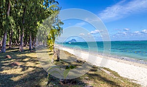 Public beach of Flic en Flac Mauritius overlooking the sea