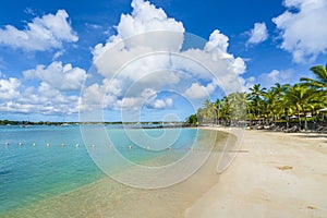 Public beach Grand baie village on Mauritius island, Africa