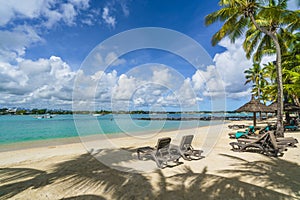 Public beach Grand baie village on Mauritius island, Africa