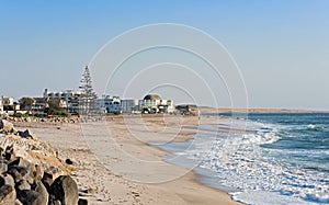 Public beach and holiday apartments in Swakopmund, Namibia