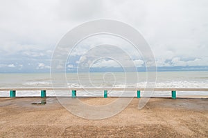 The public bench made with concrete at Muang Ngam Beach, Songkhla Province, Thailand