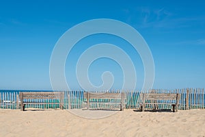 Public benches over the beach of Hourtin, near Lacanau on the French Atlantic Coast