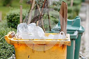 Public bin on public park , Selective focus