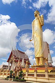 The public Buddha imagae statue tallest standing at wat Burapapiram temple Roiet, thailand