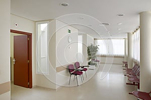 Public building waiting area. Hospital interior detail. Nobody