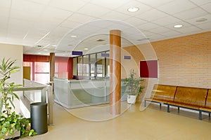 Public building waiting area. Hospital interior detail. Nobody