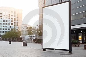 Public business center advertisement board space as empty blank white mockup signboard with copy space area AI generated