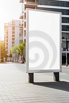 Public business center advertisement board space as empty blank white mockup signboard with copy space area AI generated