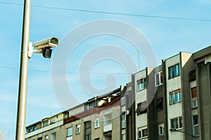 Public cctv camera for traffic and public safety recording street in the city