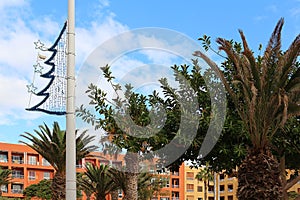 Public Christmas decoration and tropical trees on Canary Islands, Spain