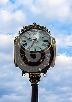 Public clock in King Mihai I park Herastrau park in Bucharest, Romania, 2019