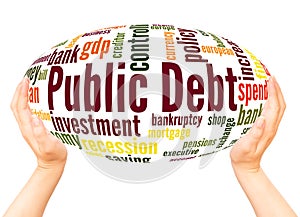 Public debt word cloud hand sphere concept
