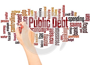 Public debt word cloud hand writing concept