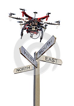 Public direction information arrow sign drone north west south east