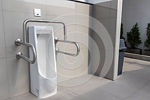 Public disabled toilet in a large building. Modern restroom for disabled people. Inside disable toilet or elderly people. Handrail