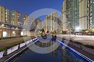 Public estate in Hong Kong city at dusk