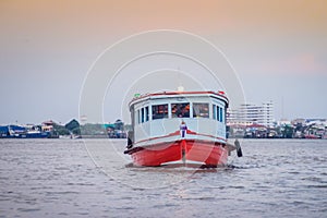 The public ferry service during across Choa Phraya River. Samut Prakan is at the mouth of the Chao Phraya River on the Gulf of