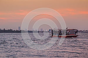 The public ferry service during across Choa Phraya River. Samut Prakan is at the mouth of the Chao Phraya River on the Gulf of