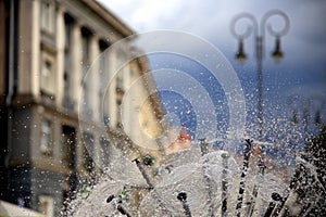 A public fountain in the evening, Vilnius, Lithuania