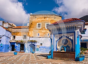 Public fountain of the Plaza El Hauta, square in medina of Chefchaouen Morocco