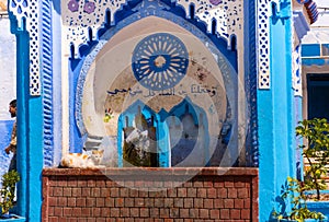 Public fountain of the Plaza El Hauta, square in medina of Chefchaouen Morocco